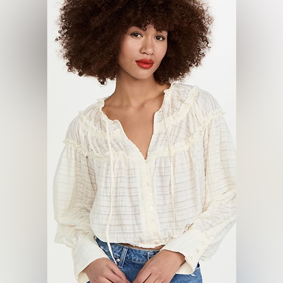 𝓯𝓹 Free People ~ Hailey Blouse in Ivory - Picture 6 of 13